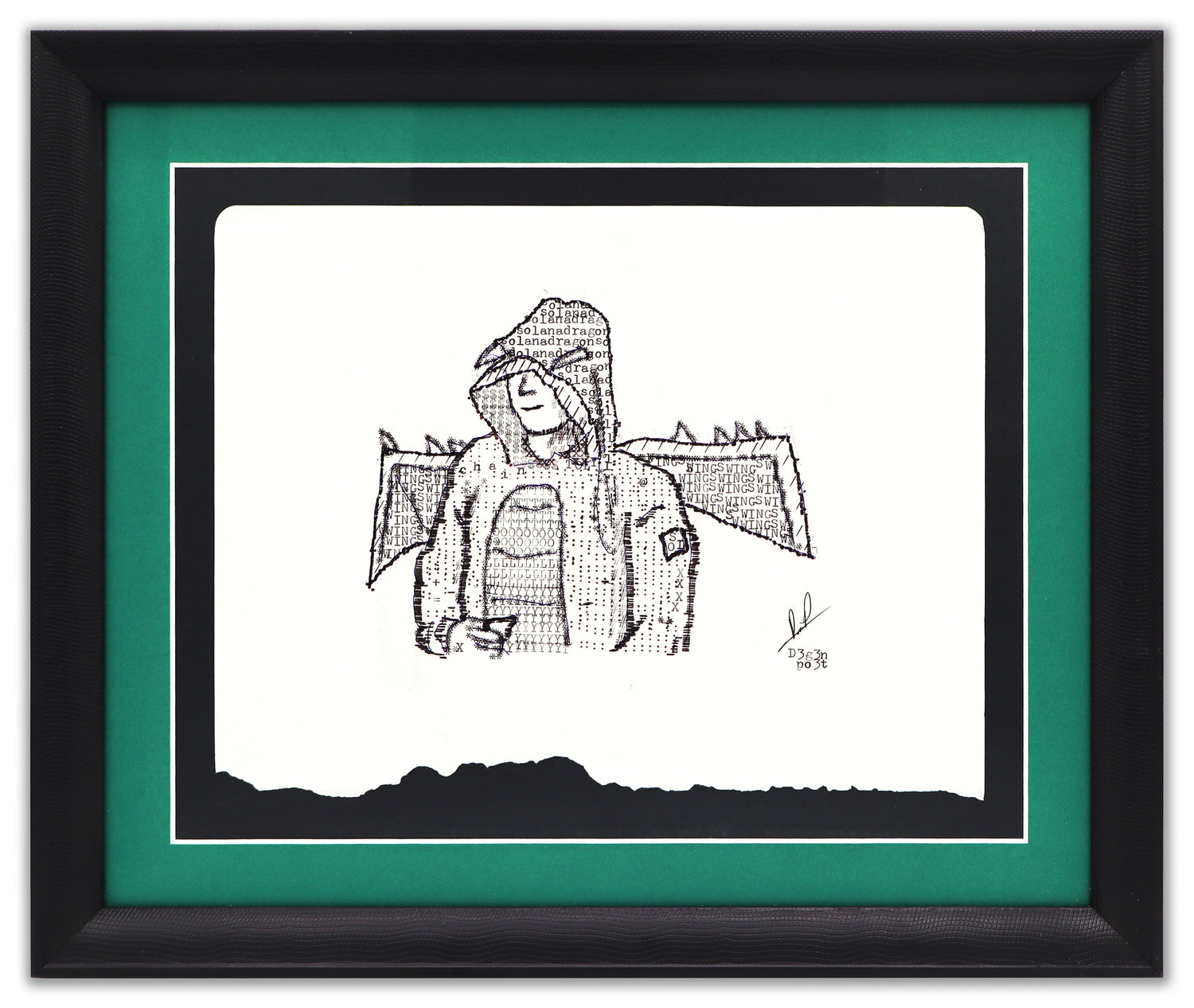 Black Dragon Toly original typewriter artwork by Degen Poet