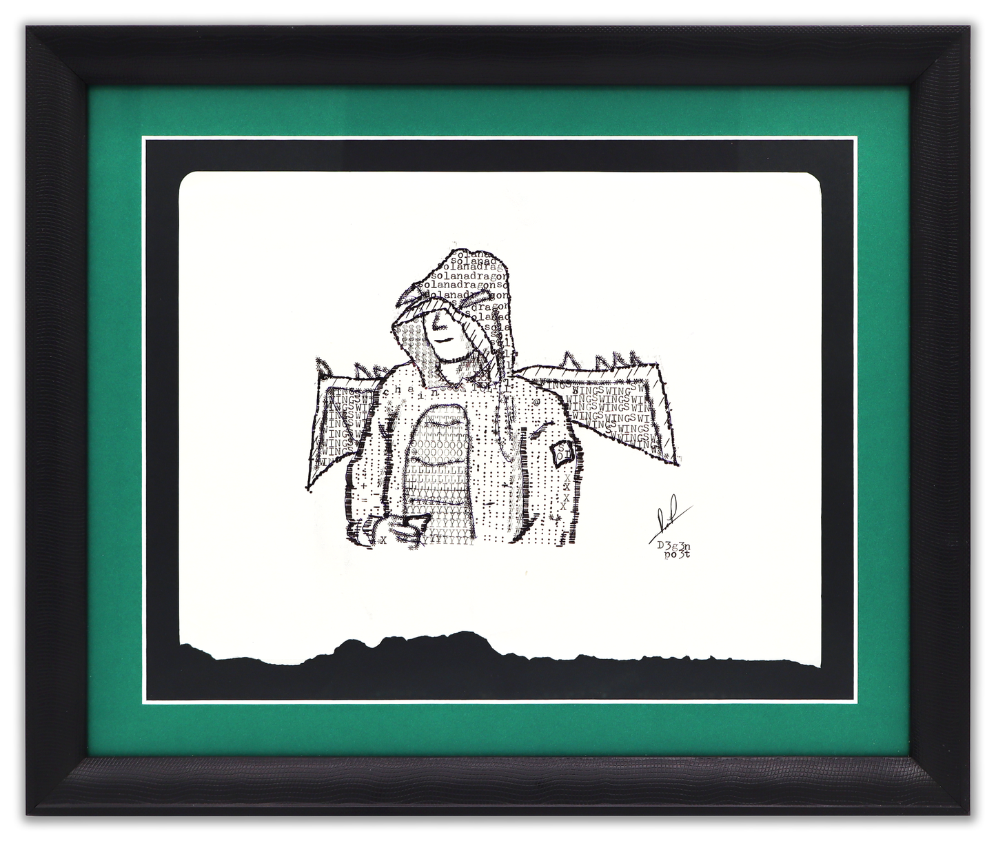Black Dragon Toly original typewriter artwork by Degen Poet