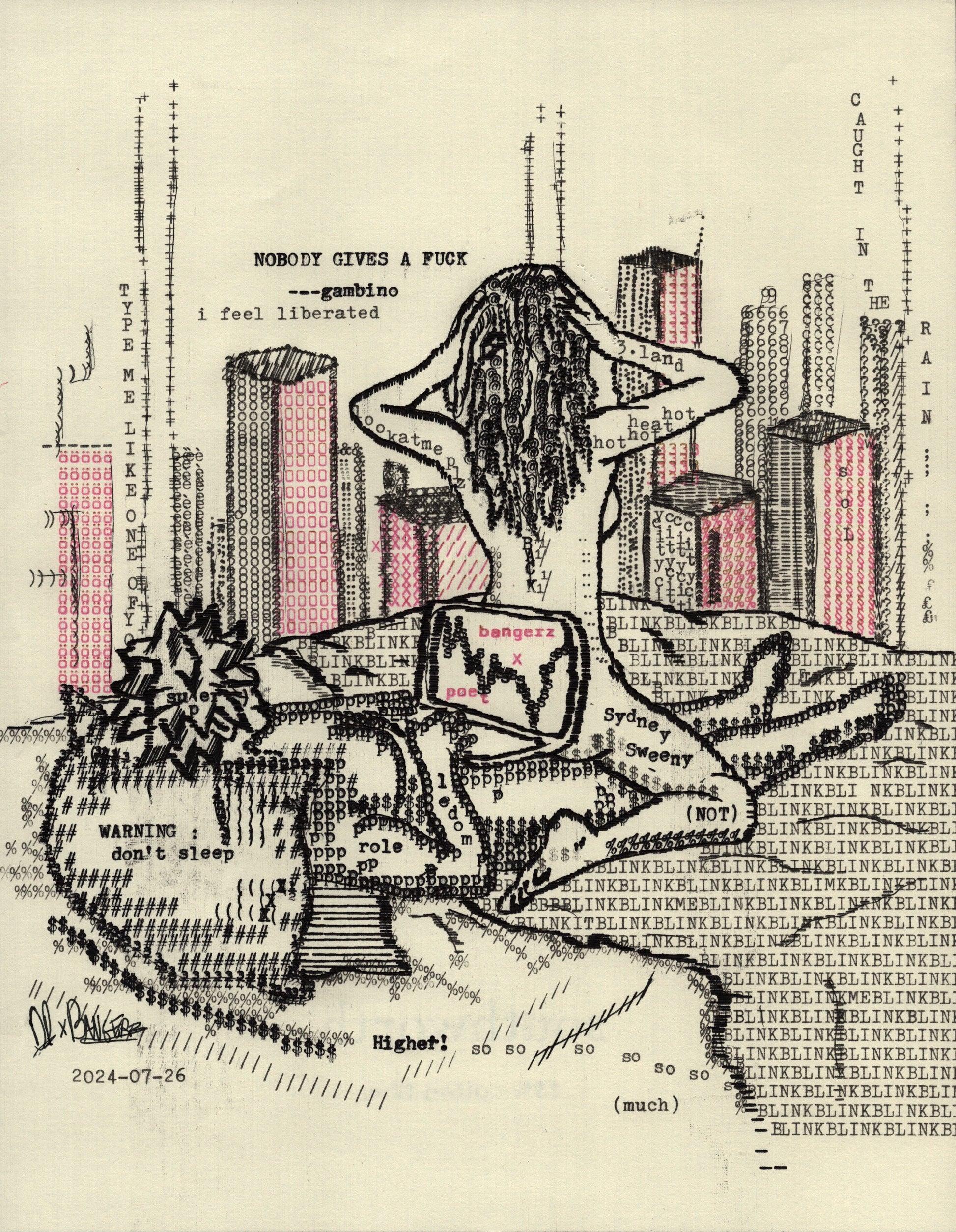 Bangerz Blinks original typewriter artwork by Degen Poet