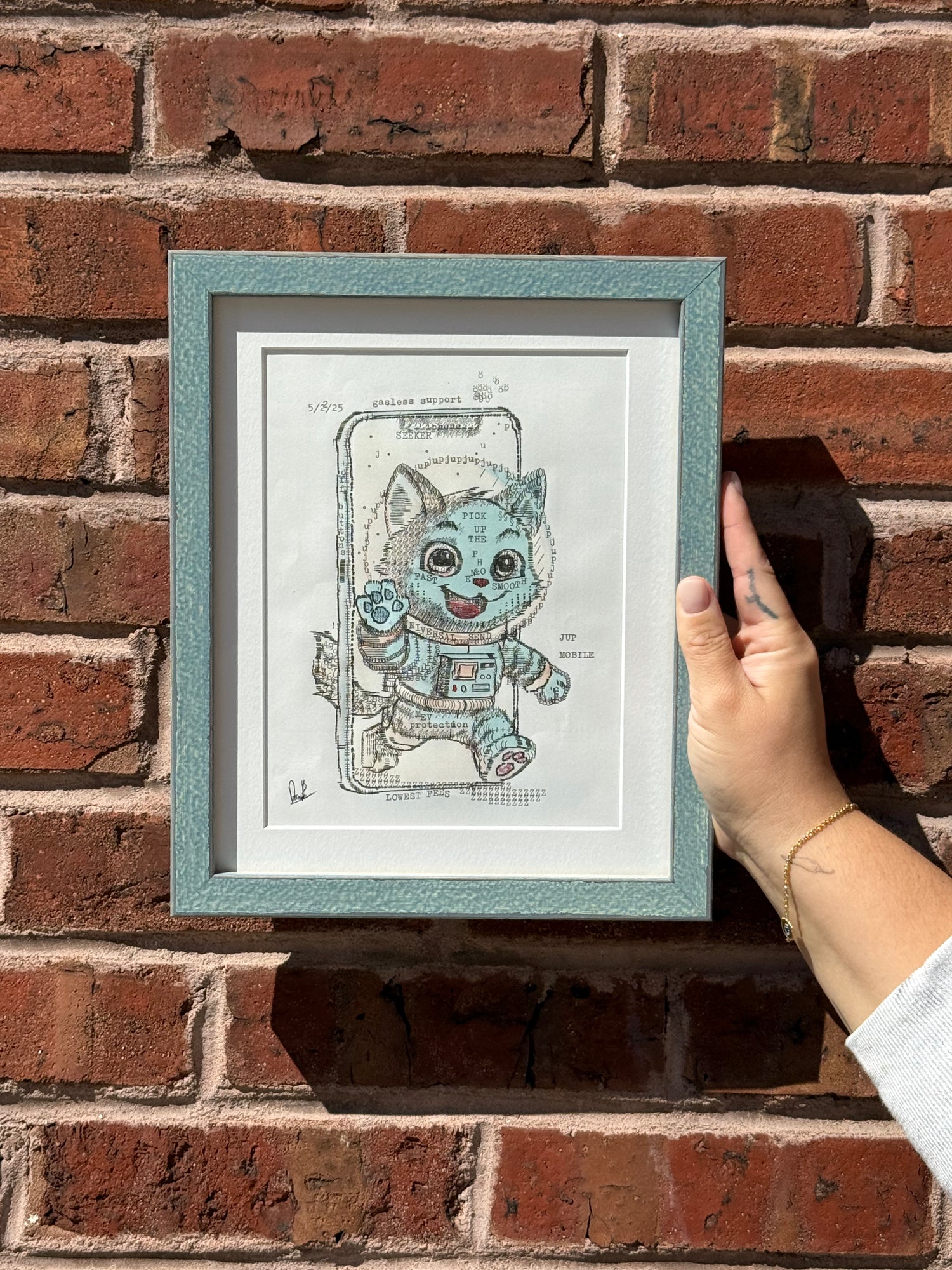 Jup Mobile Cat original typewriter artwork by Degen Poet
