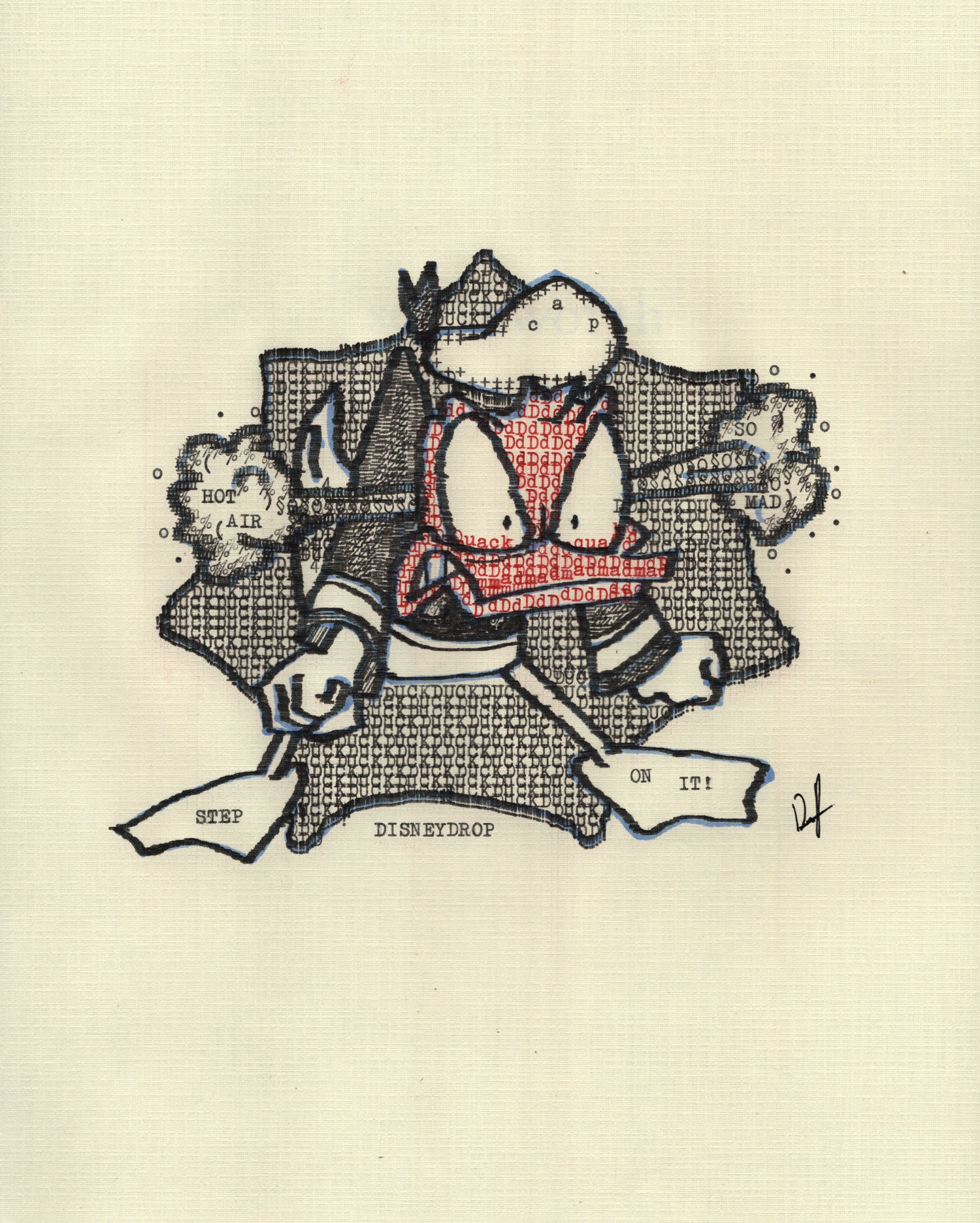 Mad Duck original typewriter artwork by Degen Poet
