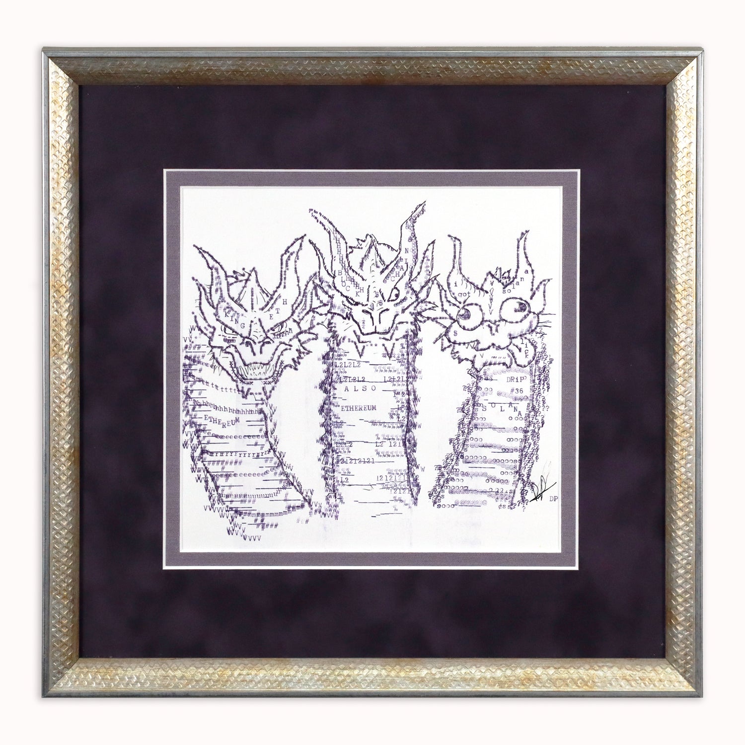 Three Dragons original typewriter artwork by Degen Poet