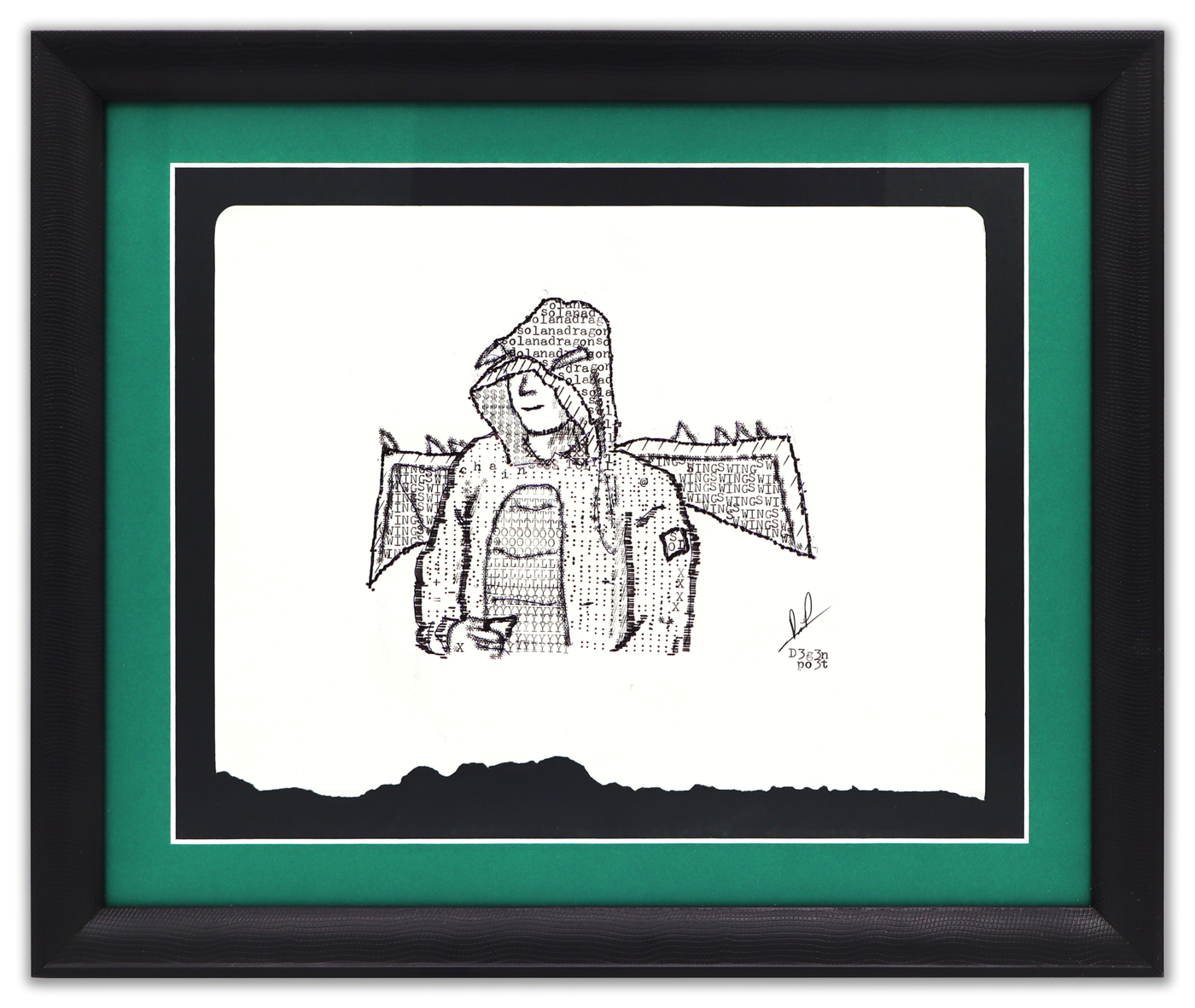Framed Degen Poet typewriter artwork