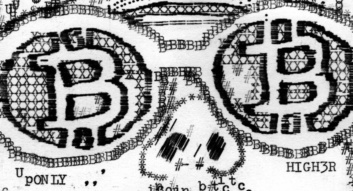 Degen Poet typewriter artwork crop collected by FlashKnob, Solana Crypto and Markets, 0060