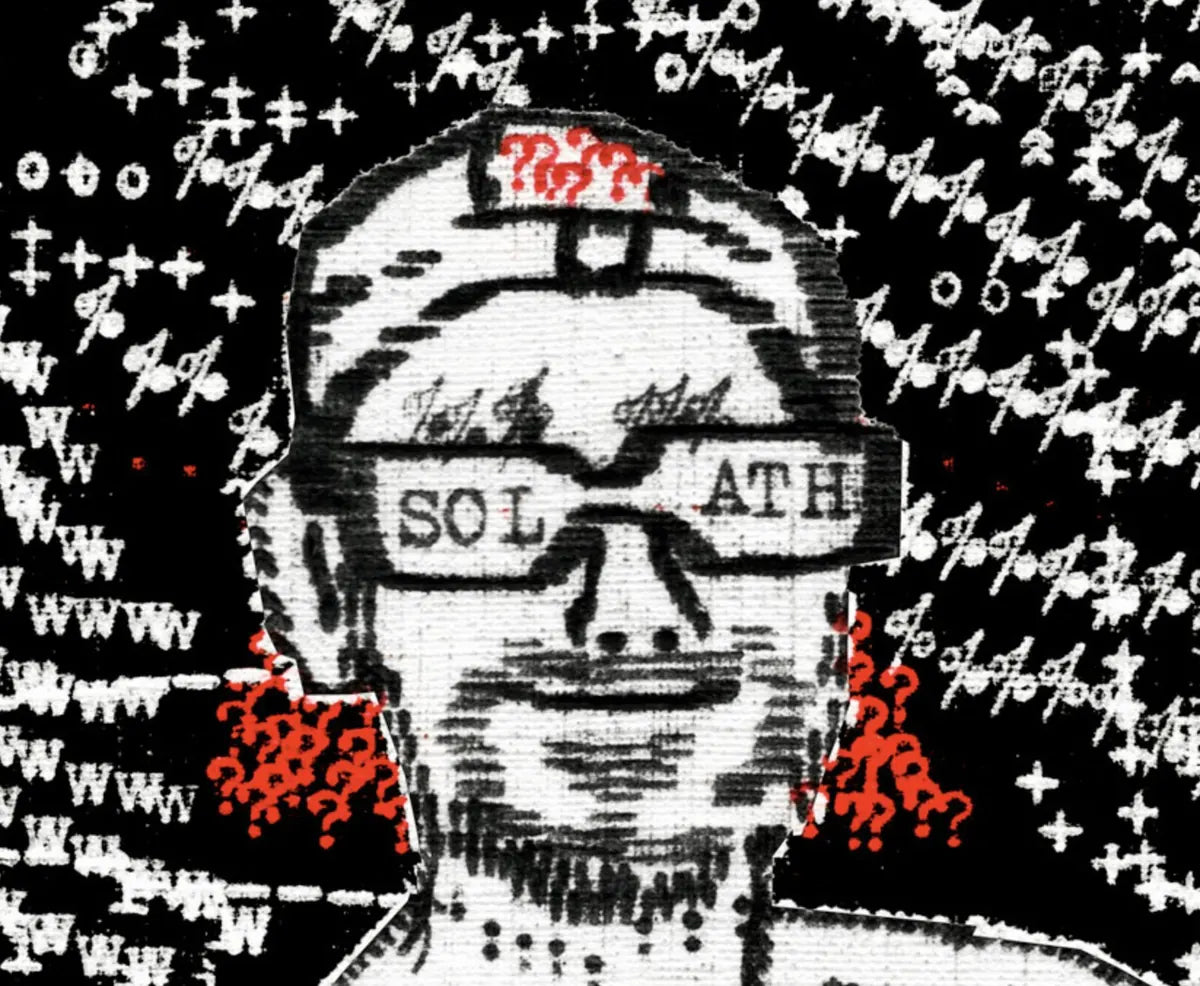Degen Poet typewriter artwork crop collected by FlashKnob, Solana Crypto and Markets, 0066