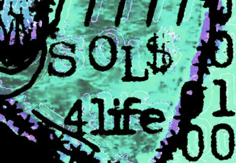 Degen Poet typewriter artwork crop collected by FlashKnob, Solana Crypto and Markets, 0068