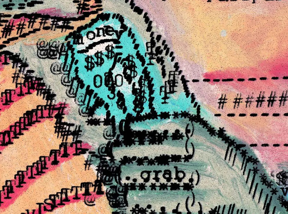 Degen Poet typewriter artwork crop collected by FlashKnob, Solana Crypto and Markets, 0069