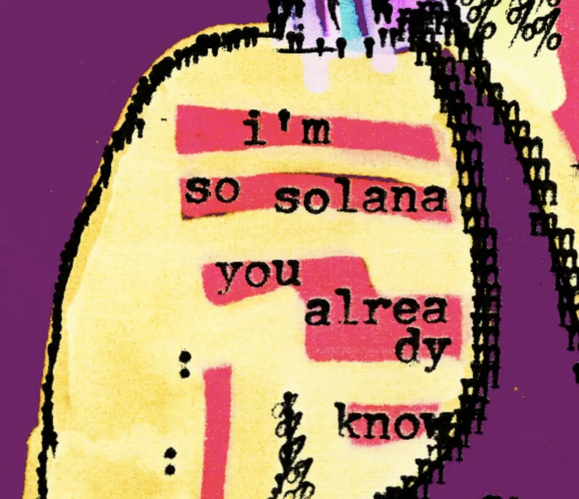 Degen Poet typewriter artwork crop collected by FlashKnob, Solana Crypto and Markets, 0107