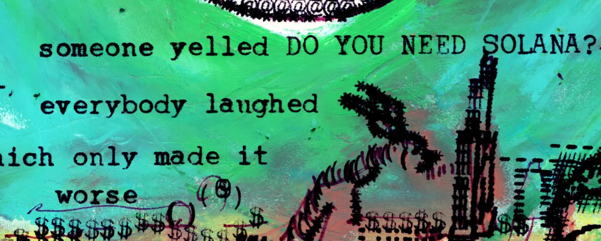 Degen Poet typewriter artwork crop collected by FlashKnob, Solana Crypto and Markets, 0146